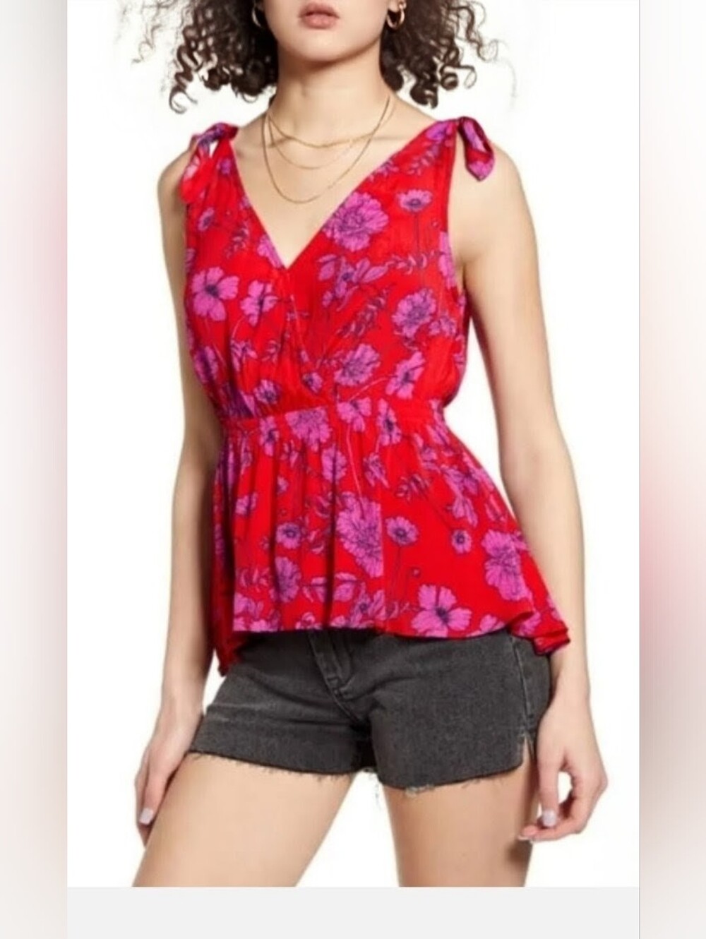 NWT! Lulus Summer Boho Band Of Gypsies Women's Beach Resort Red Floral Top Small